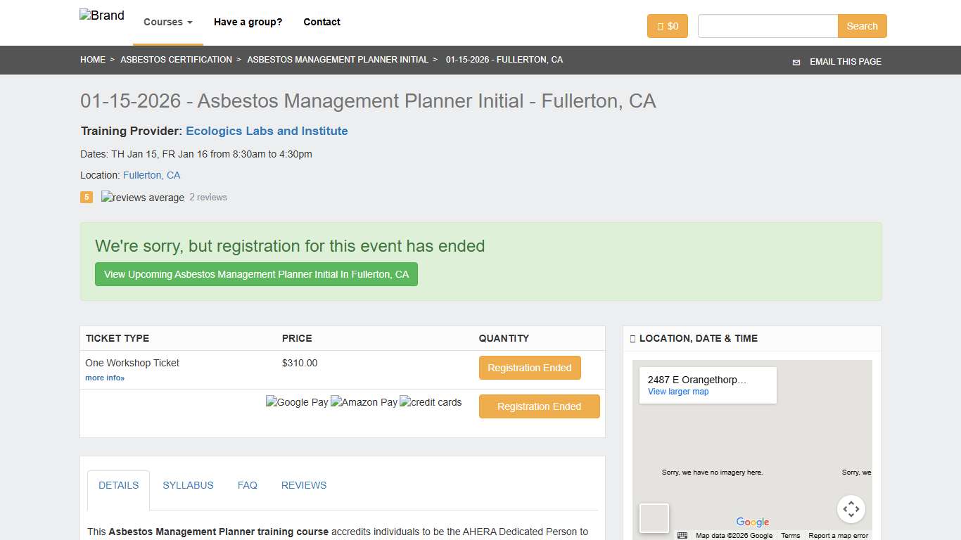 01-15-2026 - Asbestos Management Planner Initial Training Fullerton, CA Zack Academy