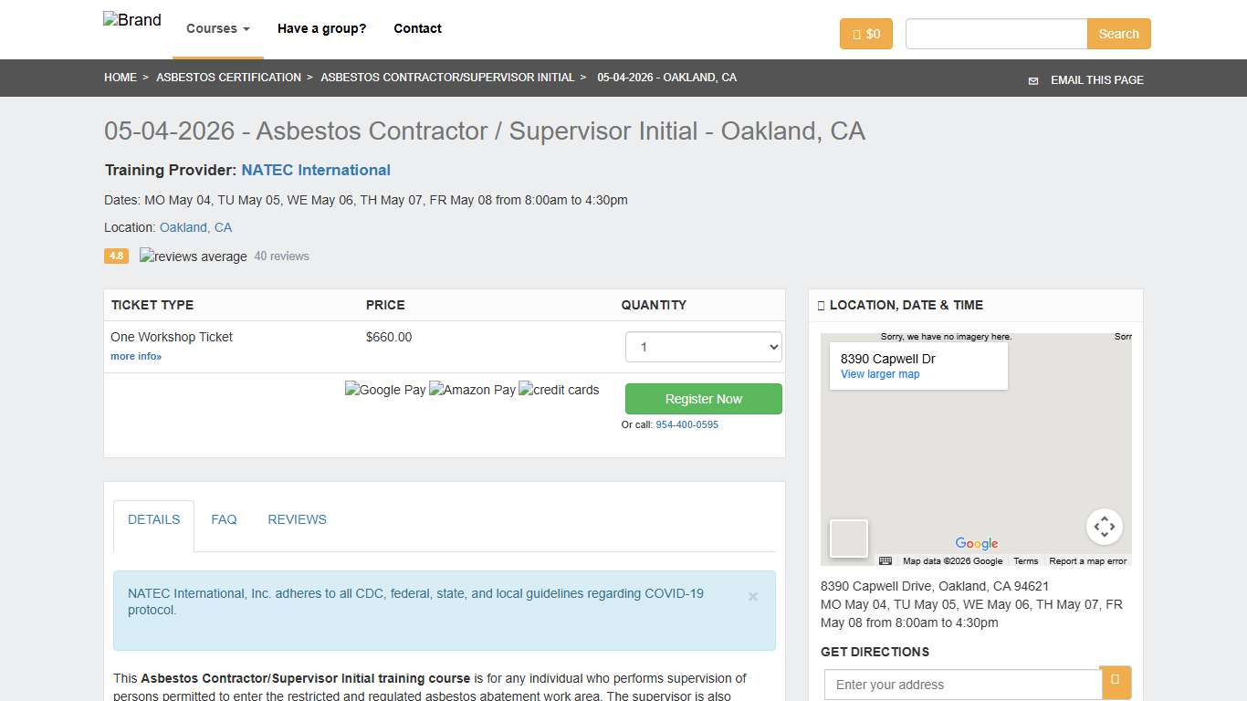 05-04-2026 - Asbestos Contractor/Supervisor Initial Training Oakland, CA Zack Academy