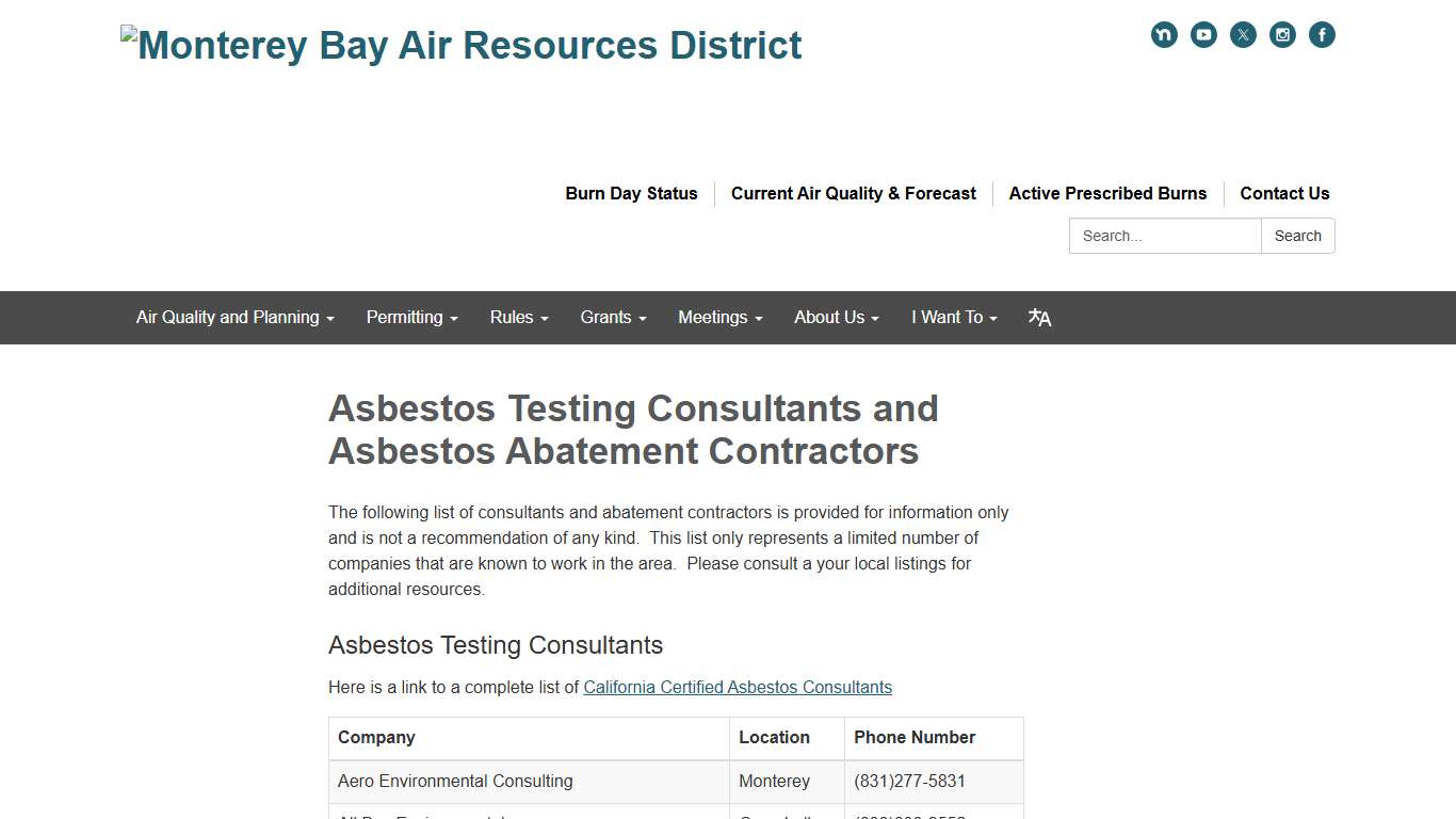 Asbestos Testing Consultants and Asbestos Abatement Contractors - Monterey Bay Air Resources District