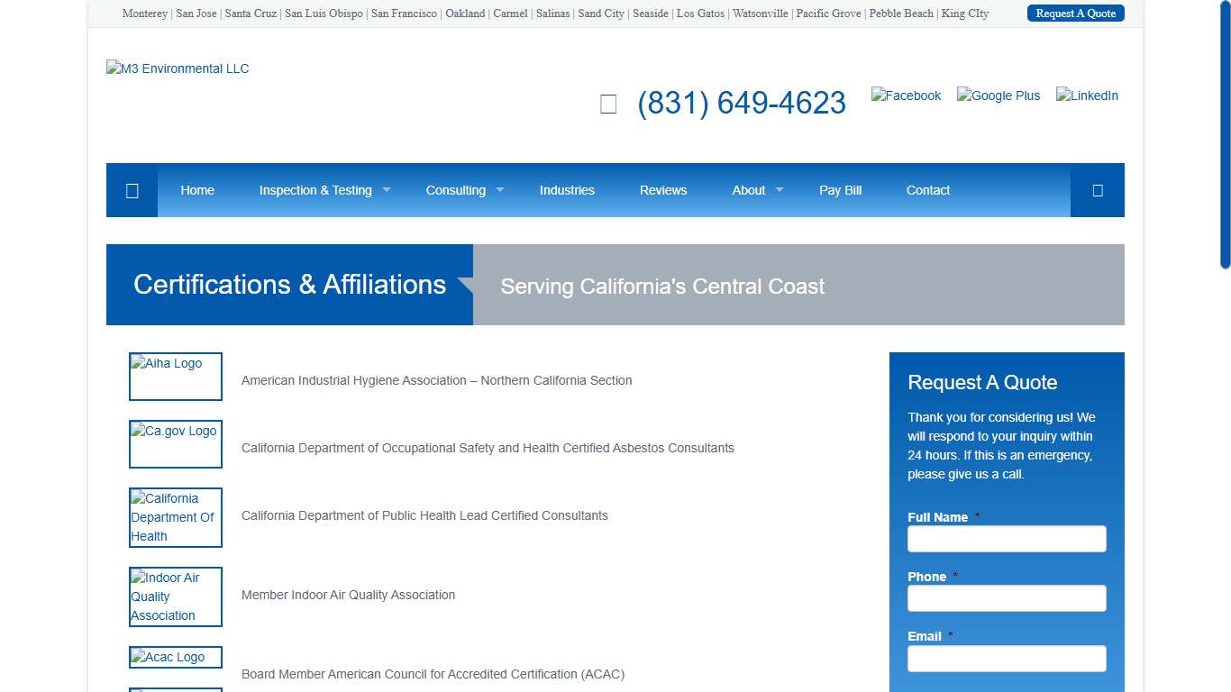 Certifications & Affiliations M3 Environmental LLC