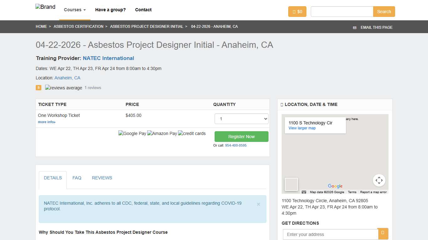 04-22-2026 - Asbestos Project Designer Initial Training Anaheim, CA Zack Academy